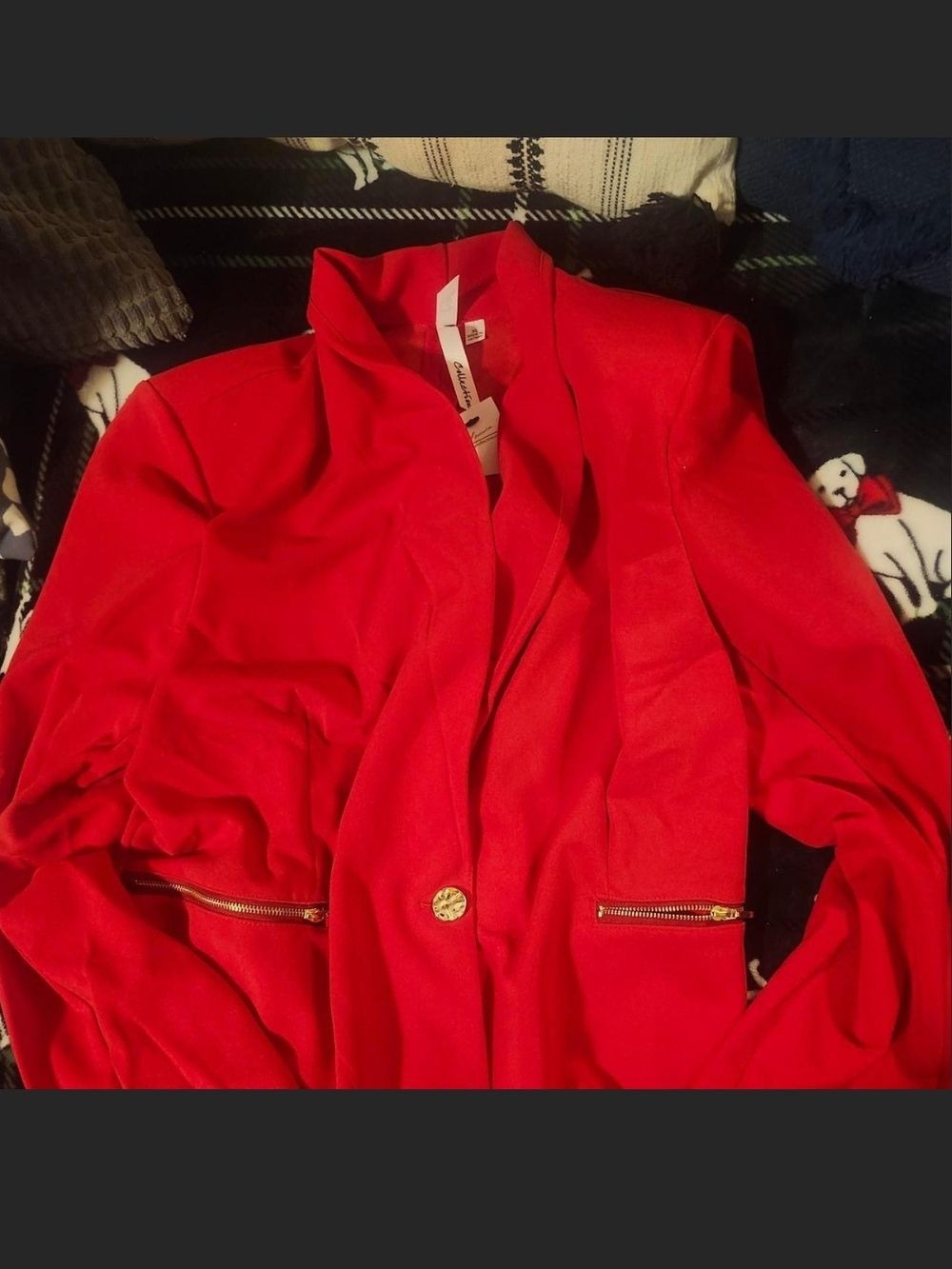 NY Collection Red Blazer with Gold Hardware